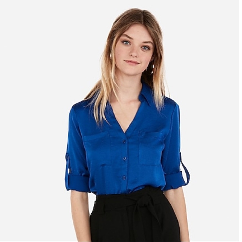 EXPRESS PORTOFINO SHIRT BLUE BUTTON UP BLOUSE